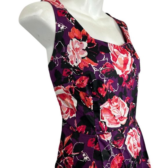 Apt 9 Stretch Women's Purple Coral Pink Floral Sleeveless Box Pleated Dress 14 - Picture 5 of 16